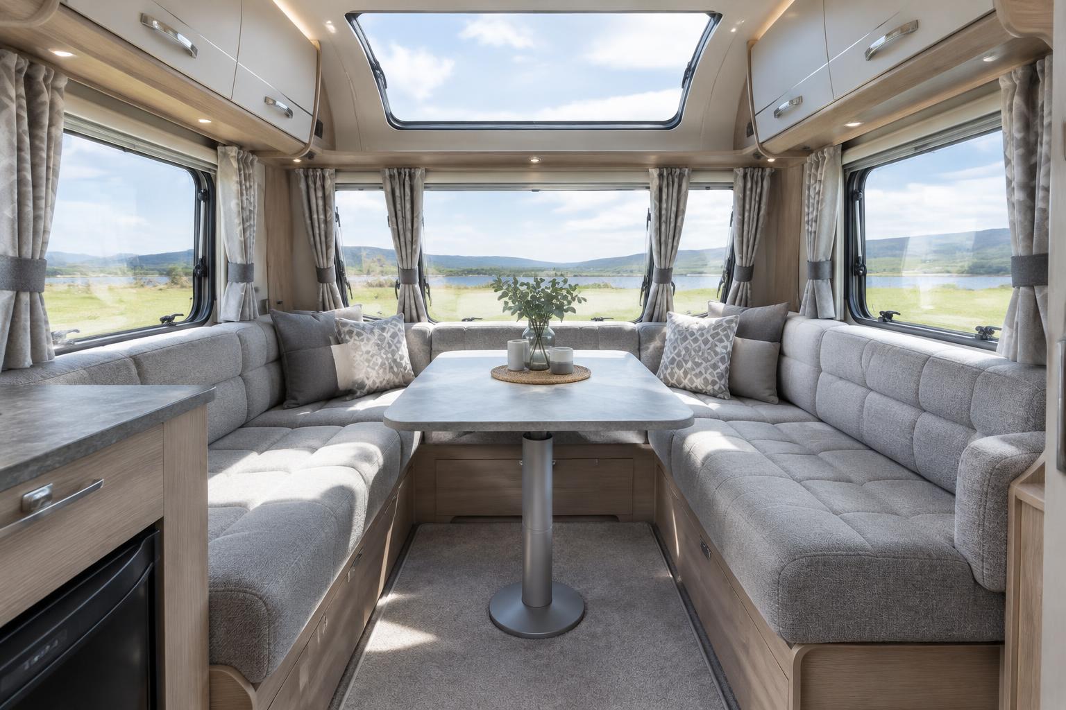 Touring caravan lounge (AI-generated illustration)