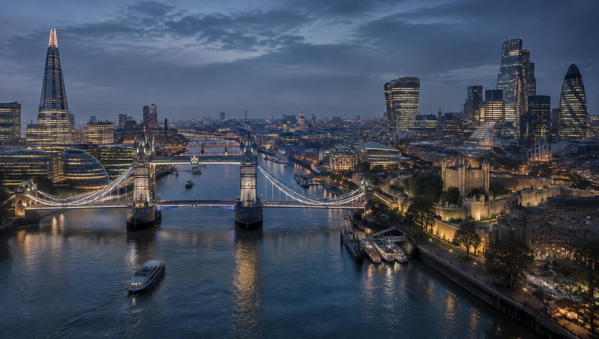 The River Thames and London skyline at dusk