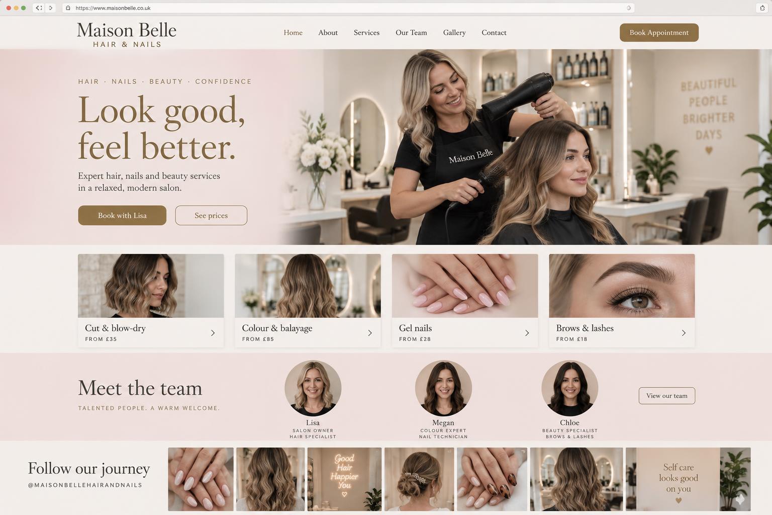 Example hair and nail salon website